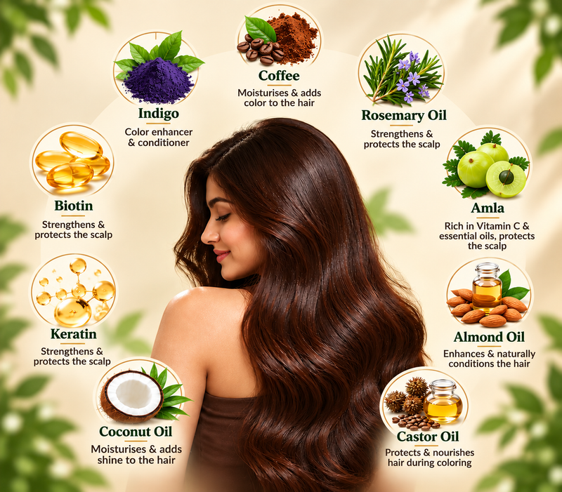 Organic Coffee & Indigo gel Hair color Powder 1N Natural Black (5g + 60ml) ingredient