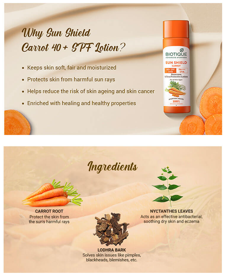SUN SHIELD CARROT 40+SPF Sunscreen Lotion 50ml ingredient