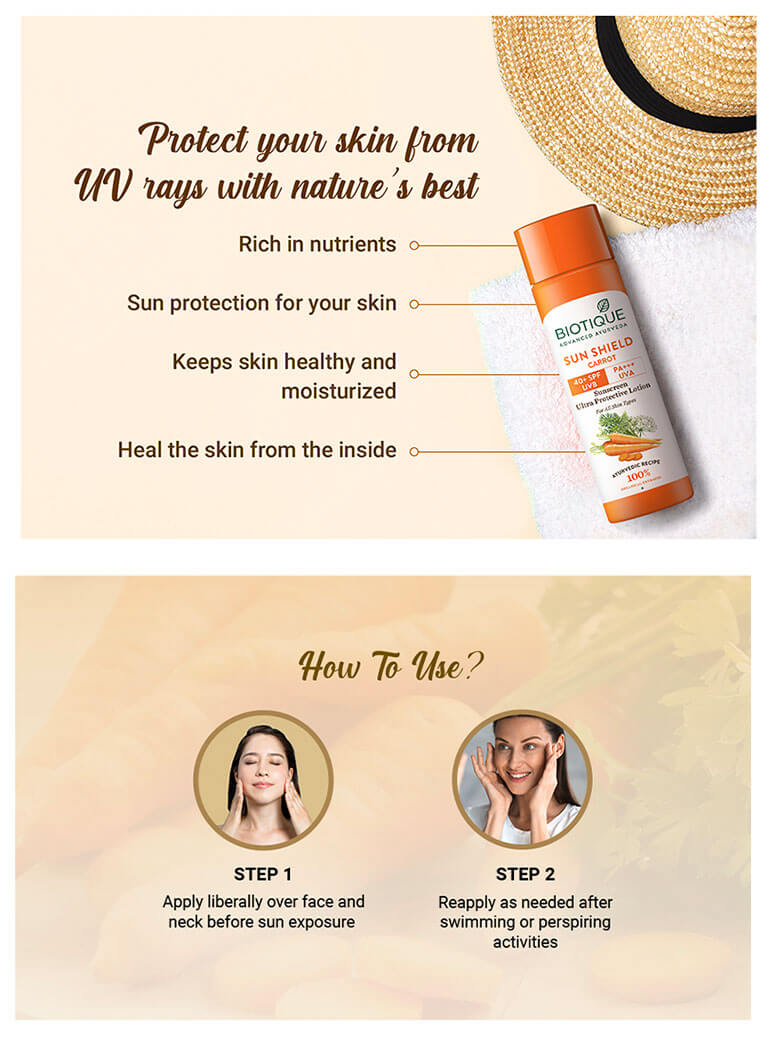 How to use SUN SHIELD CARROT 40+SPF Sunscreen Lotion 50ml