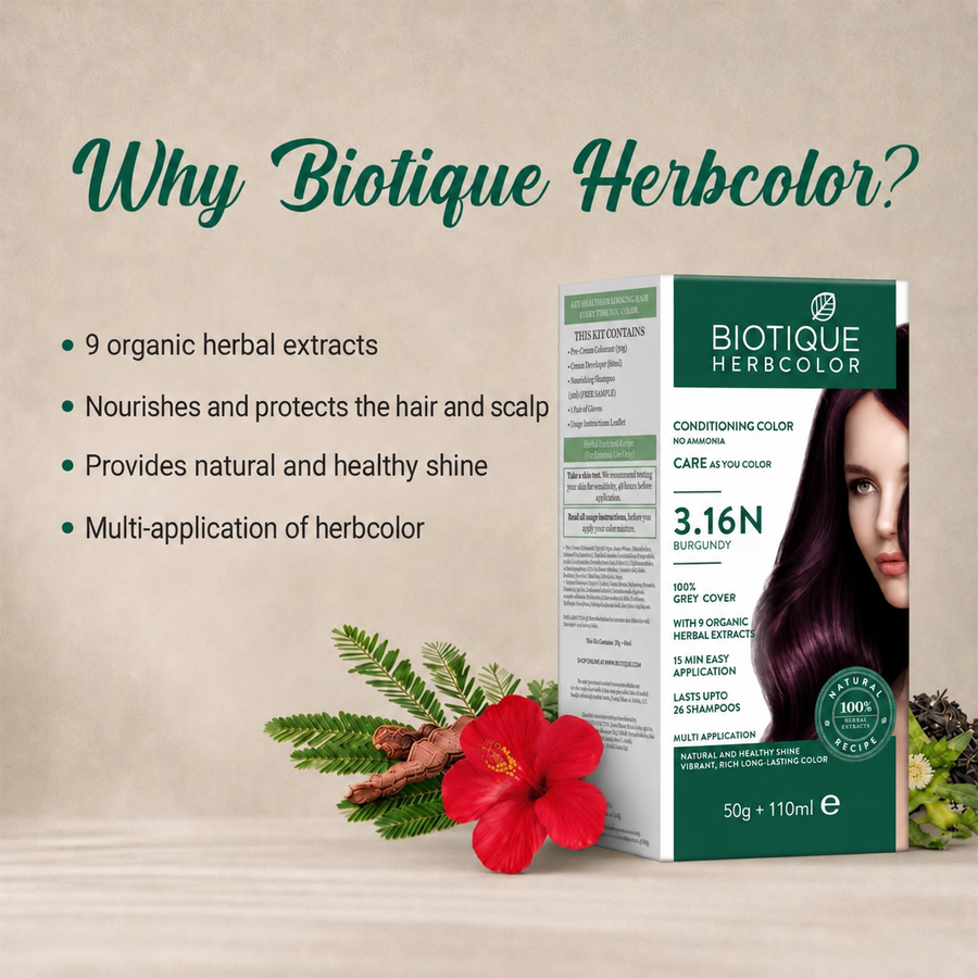 Biotique Herbcolor Hair Colour 3.16N Burgundy (50g + 110ml)