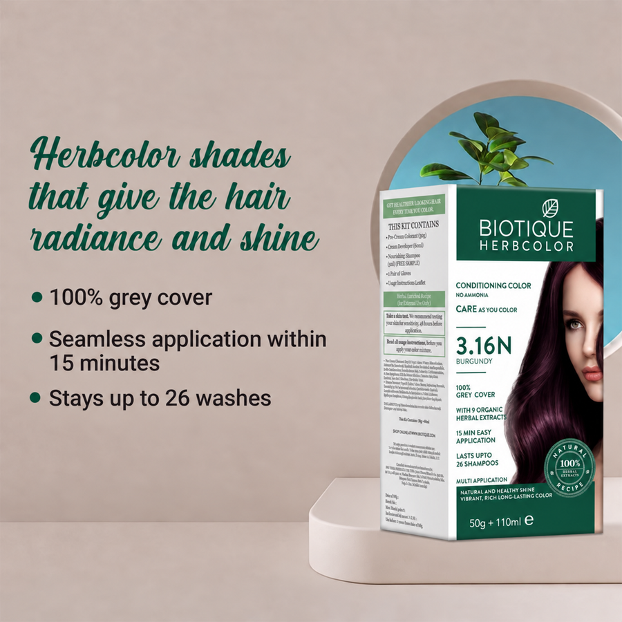 Biotique Herbcolor Hair Colour 3.16N Burgundy (50g + 110ml)