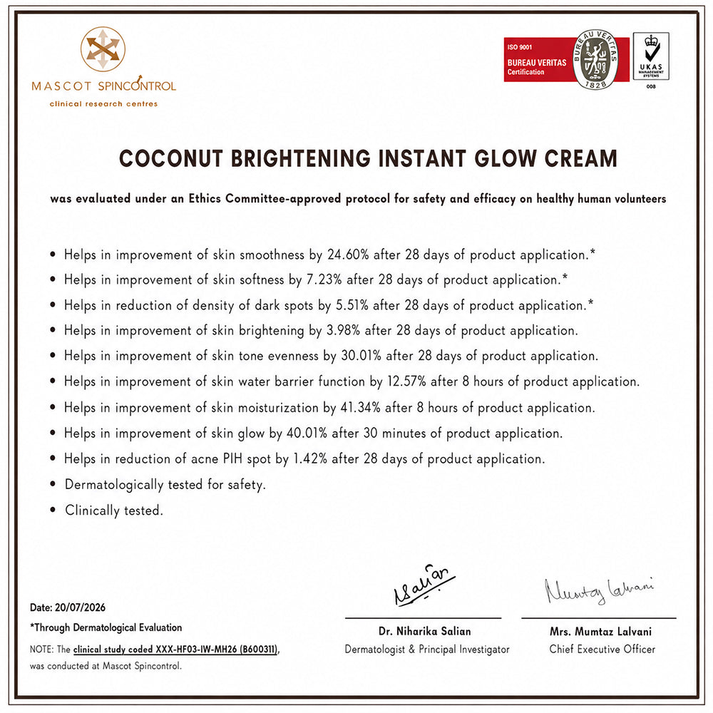 Coconut brightening instant glow cream - 100g