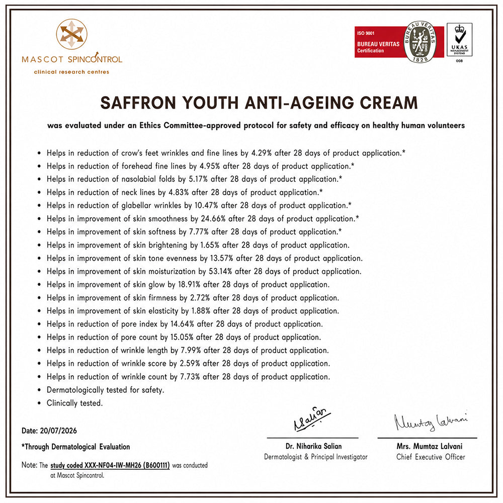 Saffron youth anti-ageing cream