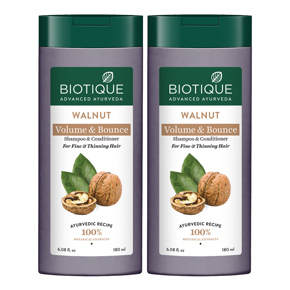 Biotique walnut bark volumizing shampoo for fine & thinning hair 180 ml (pack of 2)