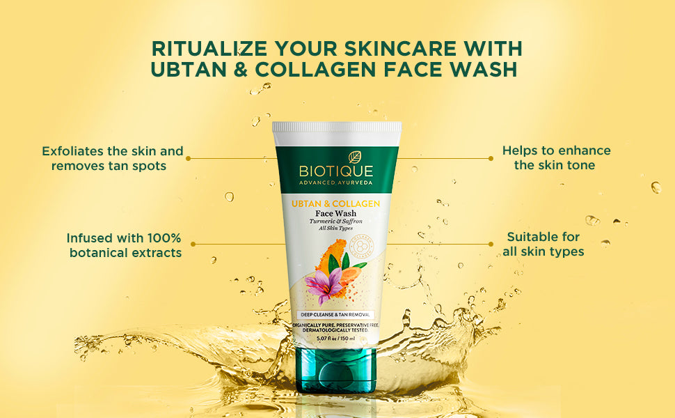 BIOTIQUE UBTAN & COLLAGEN Face Wash 150ml A+ content