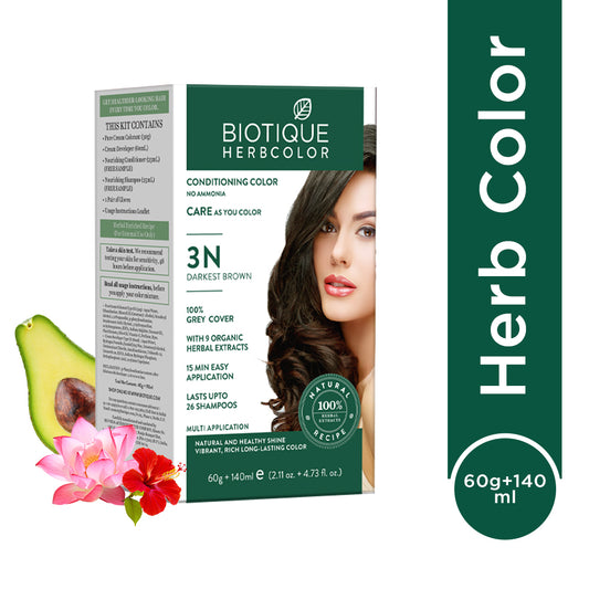 Biotique herbcolor 3n darkest brown 60gm + 140ml