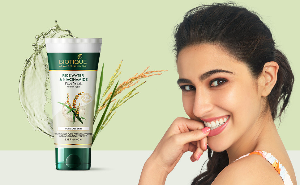 BIOTIQUE RICE WATER & NIACINAMIDE Gel Face Wash 100ml A+ content
