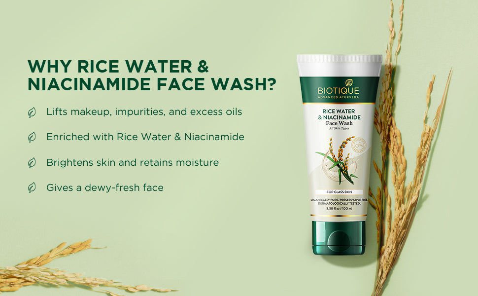 BIOTIQUE RICE WATER & NIACINAMIDE Gel Face Wash 100ml A+ content