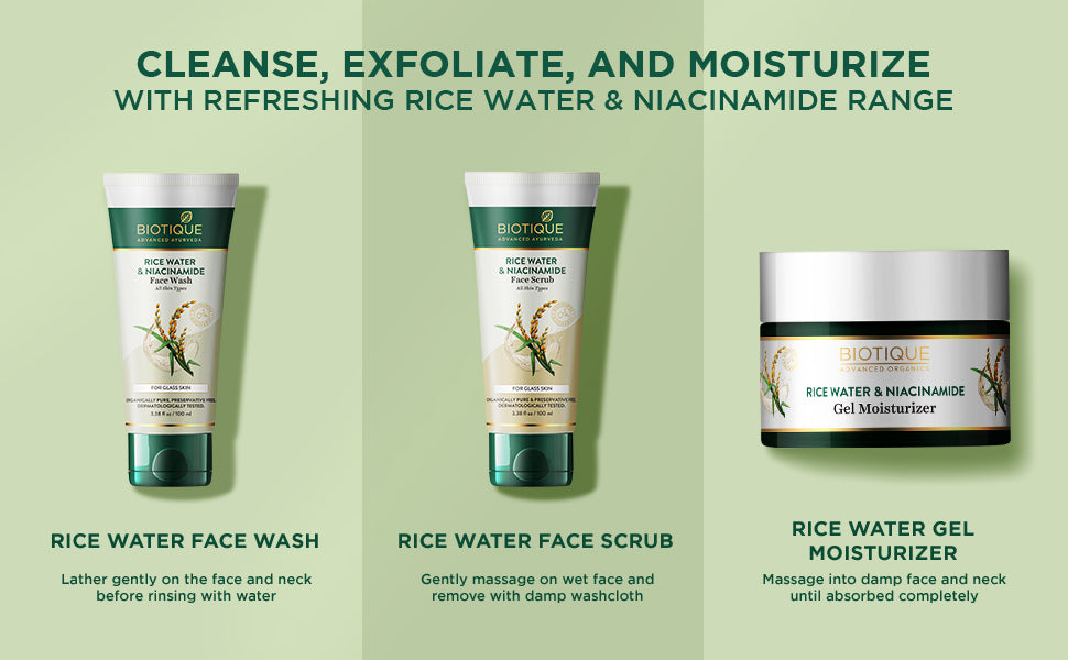 BIOTIQUE RICE WATER & NIACINAMIDE Gel Face Wash 100ml A+ content
