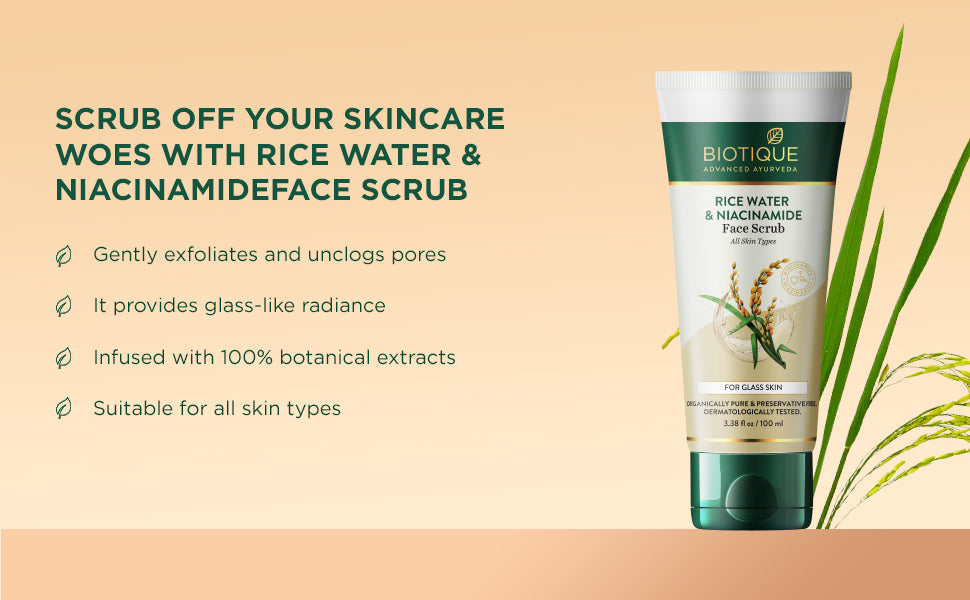 BIOTIQUE RICE WATER & NIACINAMIDE Gel Face Scrub 100ml A+ content