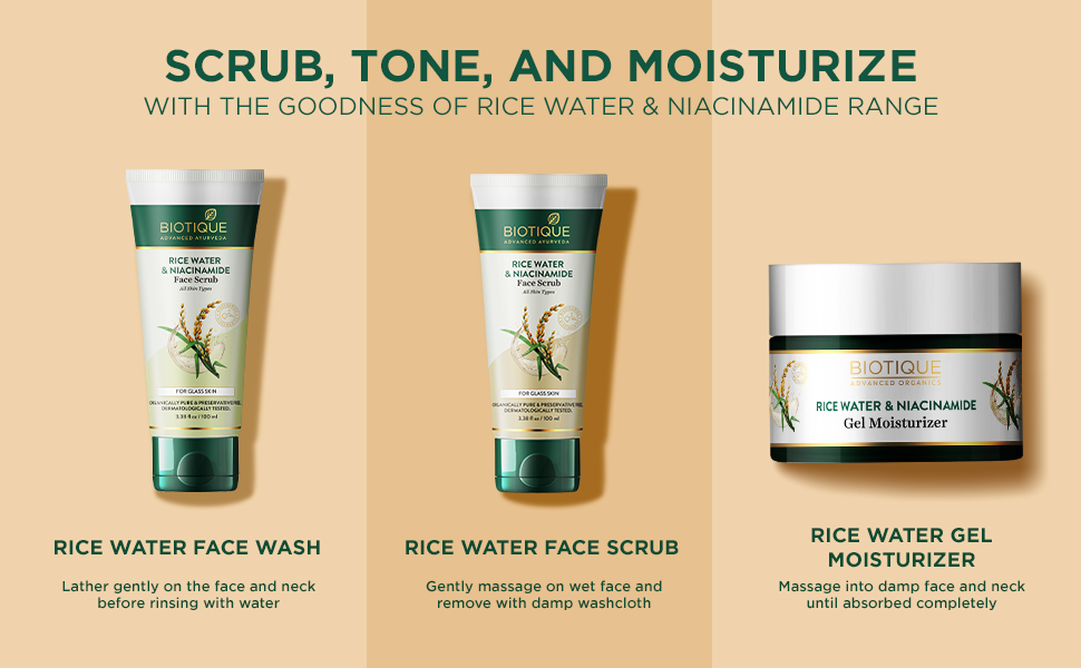 BIOTIQUE RICE WATER & NIACINAMIDE Gel Face Scrub 100ml A+ content