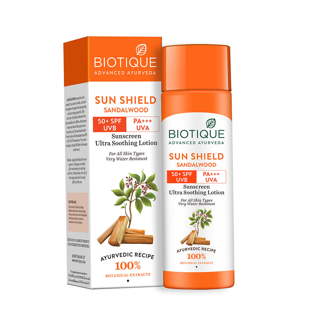 Sun shield sandalwood 50+spf sunscreen lotion 120ml