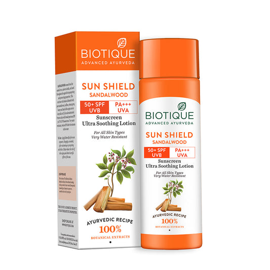Sun shield sandalwood 50+spf sunscreen lotion 120ml