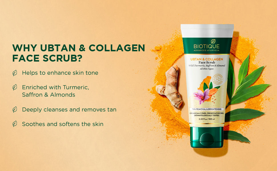 BIOTIQUE UBTAN & COLLAGEN Face Scrub  100g A+ content