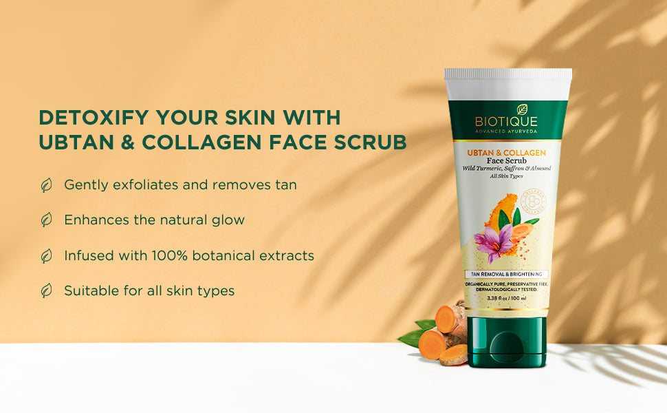 BIOTIQUE UBTAN & COLLAGEN Face Scrub  100g A+ content