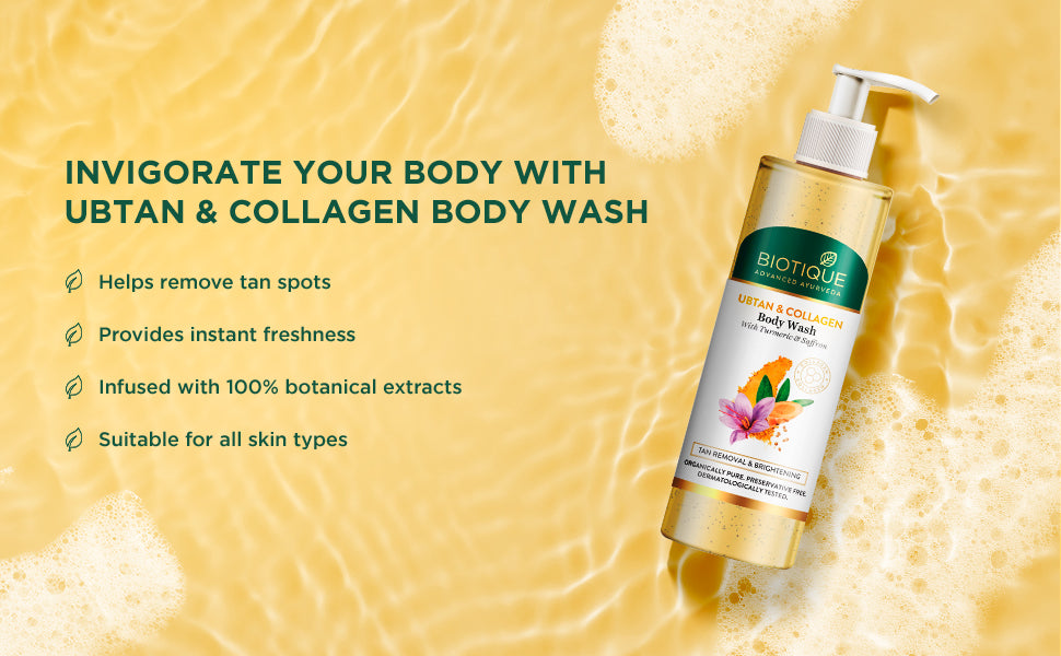 BIOTIQUE UBTAN & COLLAGEN Body Wash 200ml A+ content