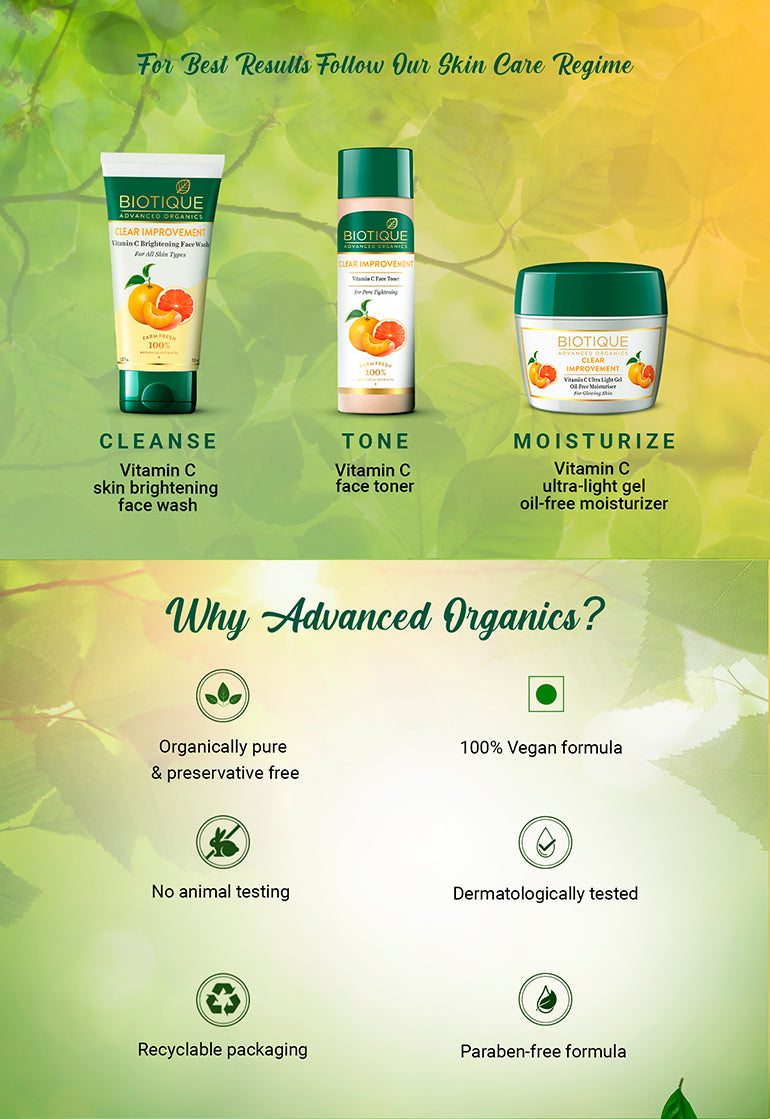 Biotique Advanced Organics Clear Improvement Vitamin C Brightening Face Wash 150Ml A+ content