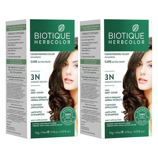Biotique herbcolor 3n darkest brown 50 gm +110 ml (pack of 2)