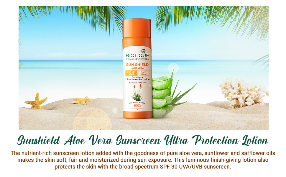 SUN SHIELD ALOE VERA 30+ SPF Sunscreen Lotion - 100ml A+ content