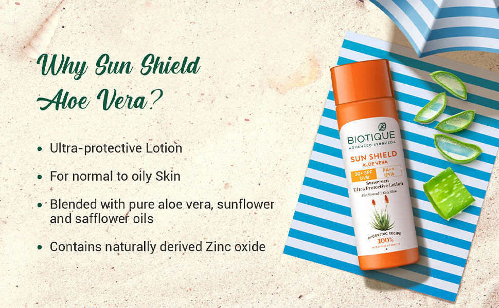 SUN SHIELD ALOE VERA 30+ SPF Sunscreen Lotion - 100ml A+ content